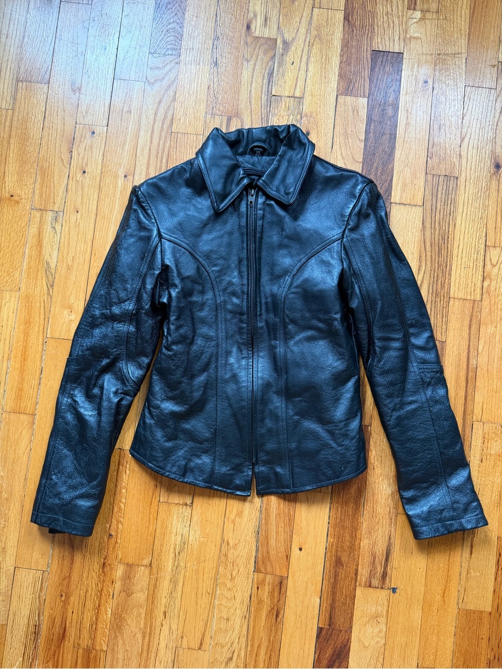 Women’s Black Leather Zip-Front Jacket